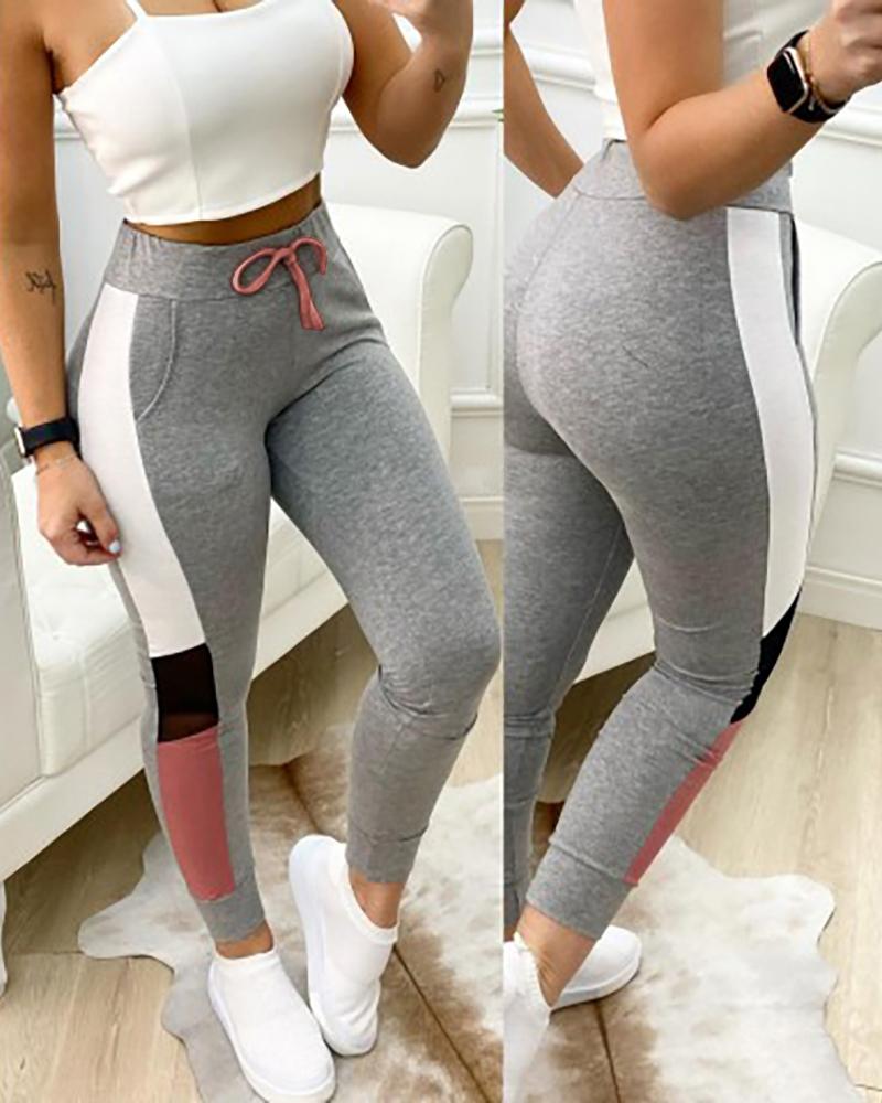 

Colorblock Drawstring High Waist Sweatpants, Gray