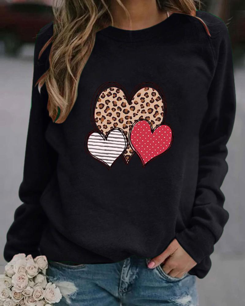 

Heart Print Long Sleeve Women Blouse, Black