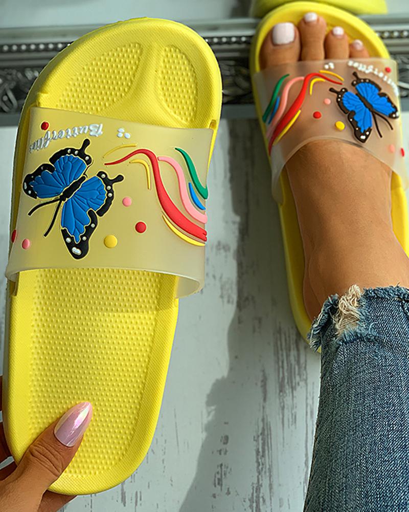 

Butterfly Letter Pattern Slide Sandals, Yellow