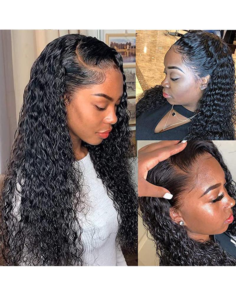 

20 Inches Water Wave Synthetic Lace Front Heat Resistant Fiber Not Human Hair Wigs, Black