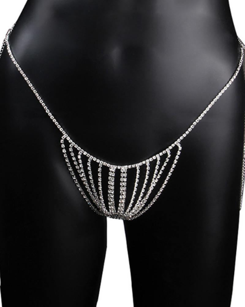 

Multi Strap Rhinestone Decor Body Chain, Silver