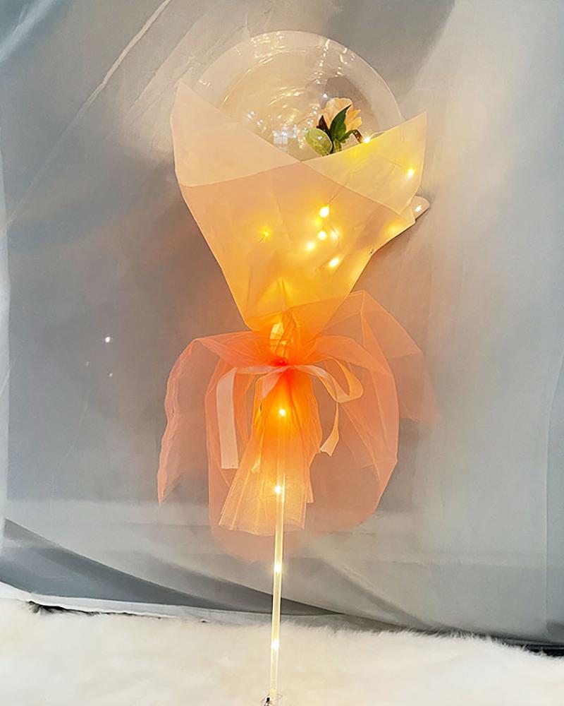 

Valentine's Day Gift Rose Flower Bouquet Luminous Bobo Balloon With LED Lights, Champagne