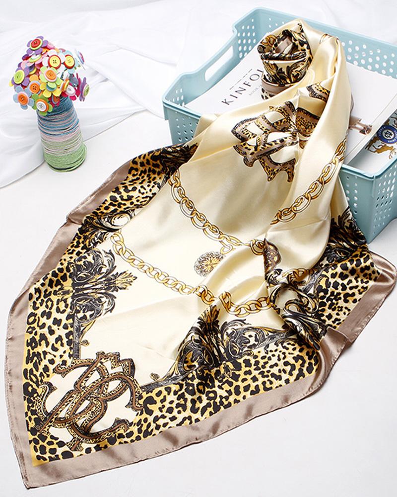 

Cheetah Chain Print Square Silk Scarf, Yellow