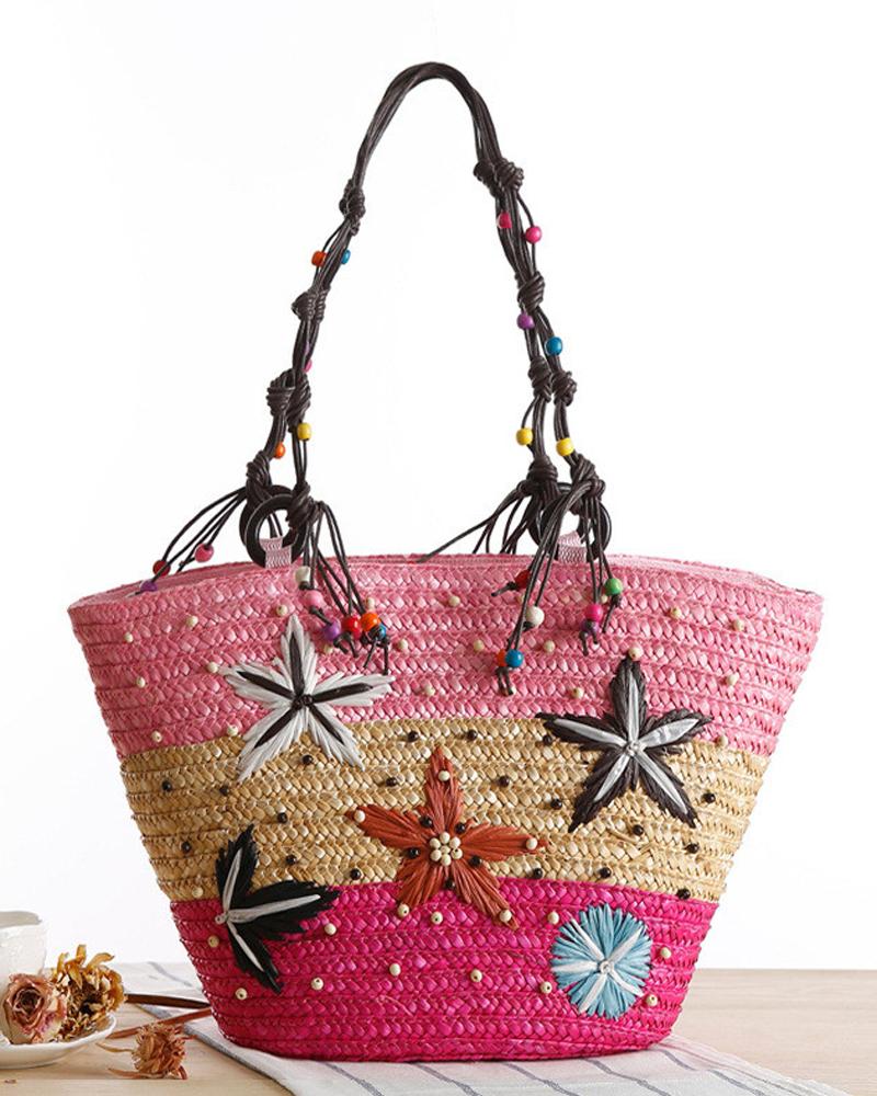 

Star Embroidered Bohemian Tote Bag, Pink