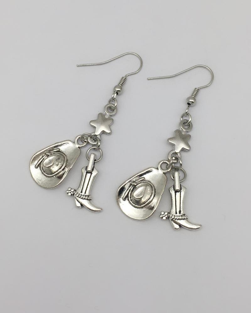 

1Pair Halloween Vintage Boot Dangle Drop Earrings, Silver