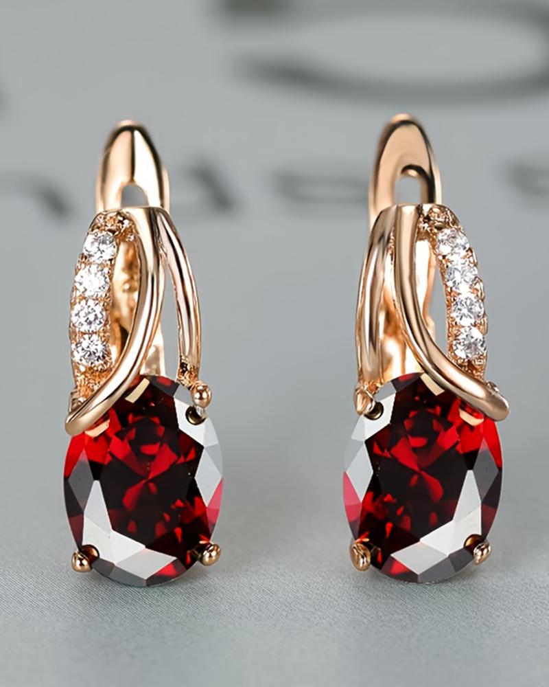 

1Pair Fashion Oval Cut Zircon Earrings Wedding Bridal Jewelry, Red