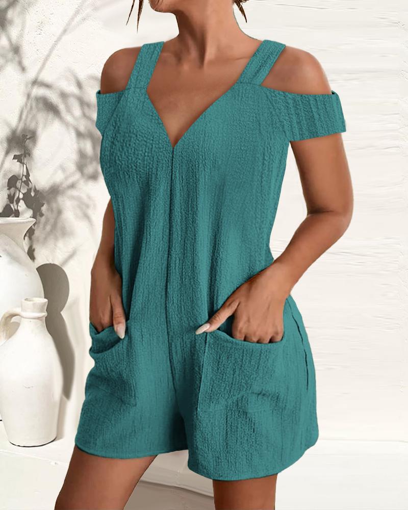 Cold Shoulder Pocket Design Casual Romper