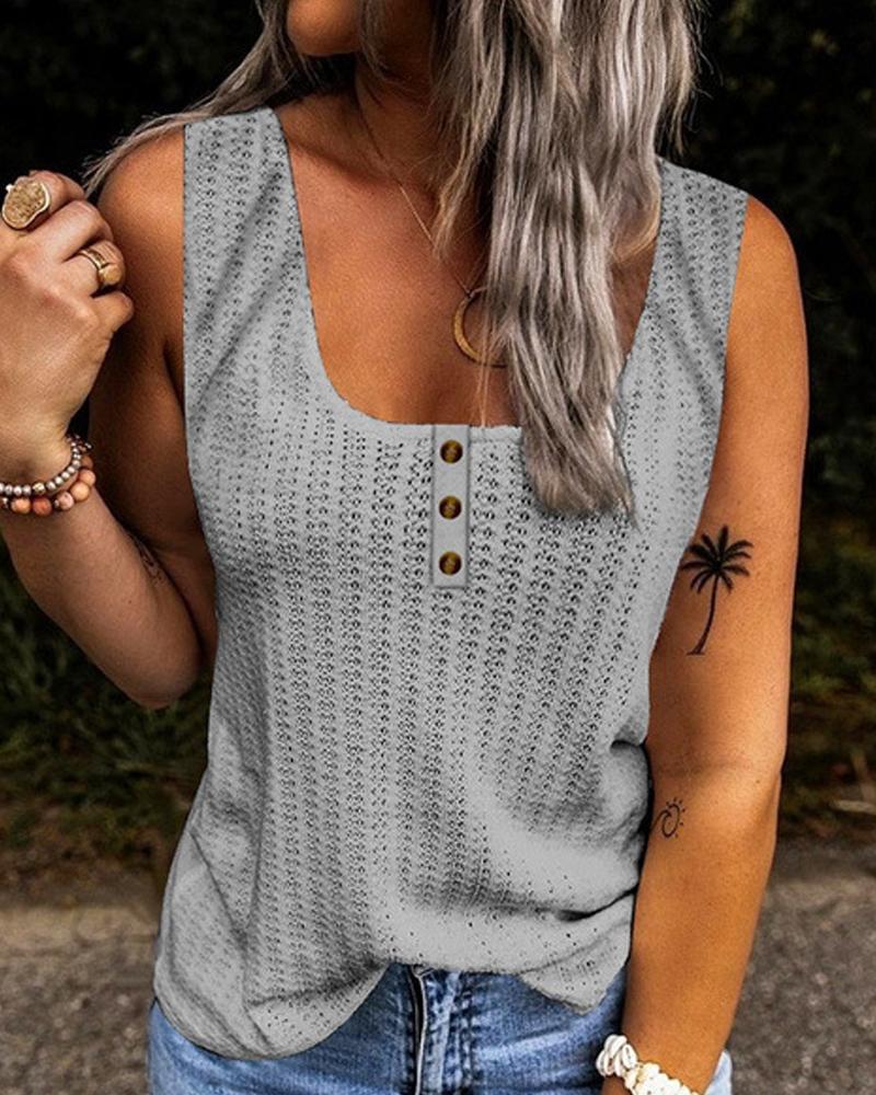 

Button Decor Casual Tank Top, Gray