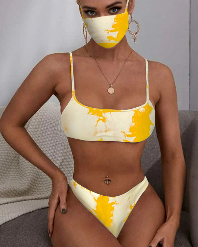 

Tie Dye Strap Tanks With High Waist Panties Bikini Sets, Yellow