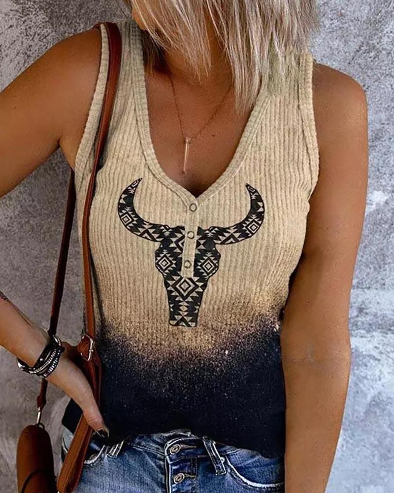 

Colorblock Animal Print Tank Top, Apricot