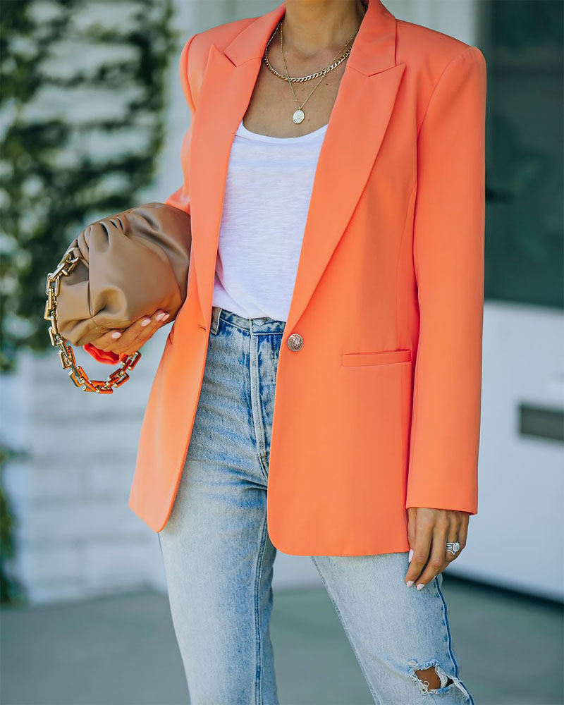 

Long Sleeve Lapel Collar Blazer, Orange