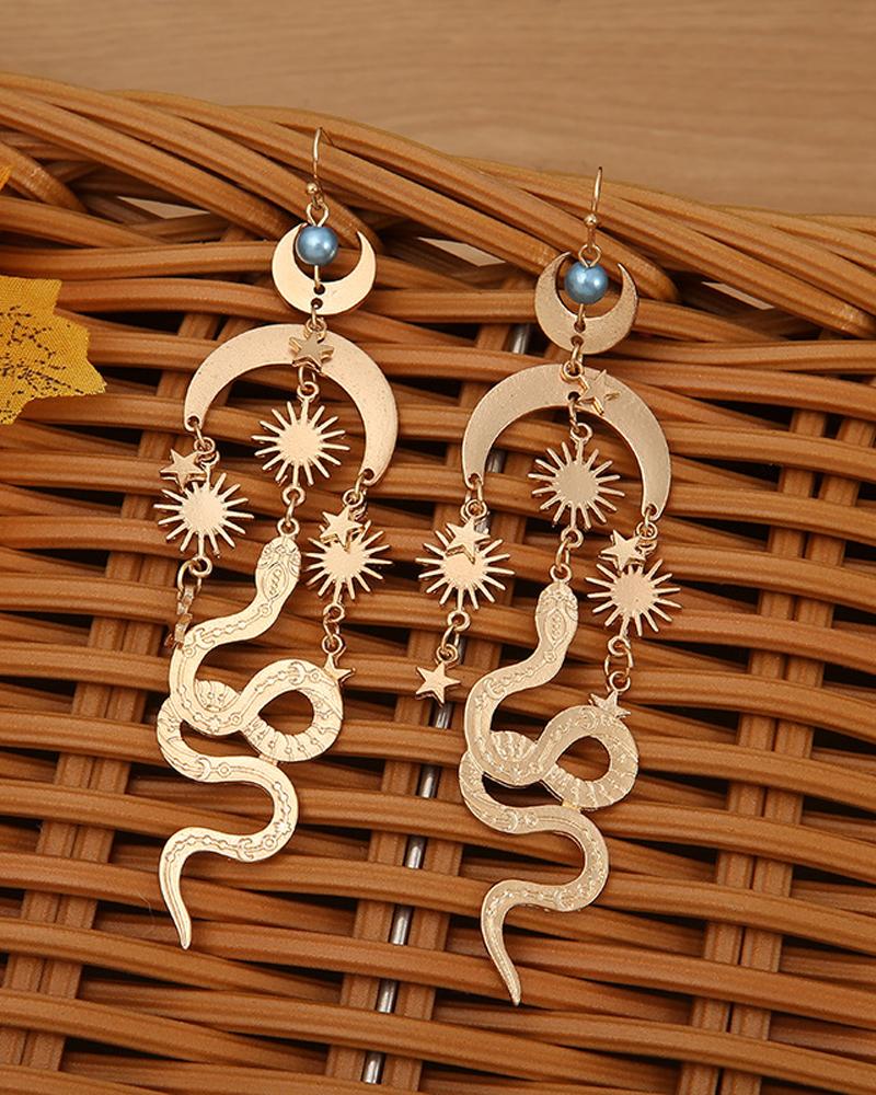 

1Pair Halloween Snake & Sun & Moon Shaped Drop Earrings, Gold