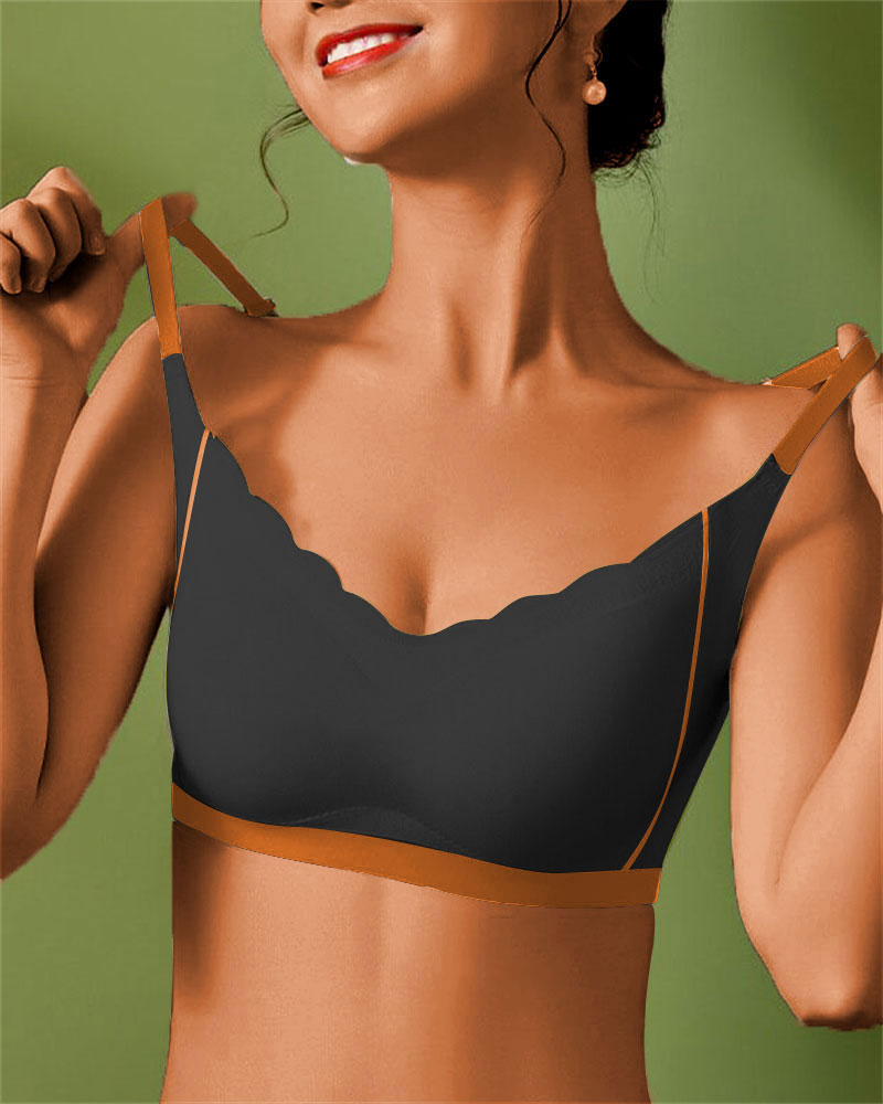 

Colorblock Scallop Trim Push Up Bralette, Black
