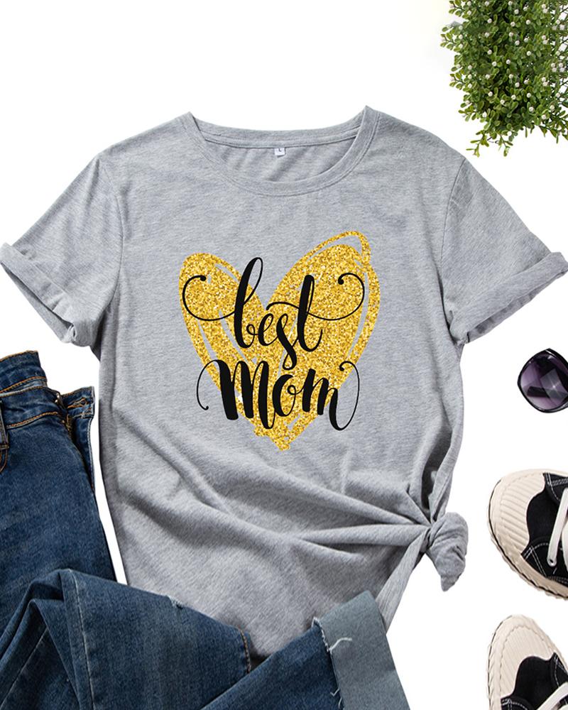 

Mother's Day Gift Short Sleeve Letter Print T-shirt, Gray