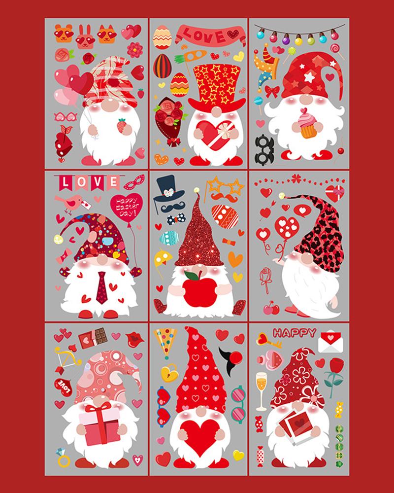 

9pcs Valentine's Day Gnomes Heart Glass Window Stickers Set, Style3