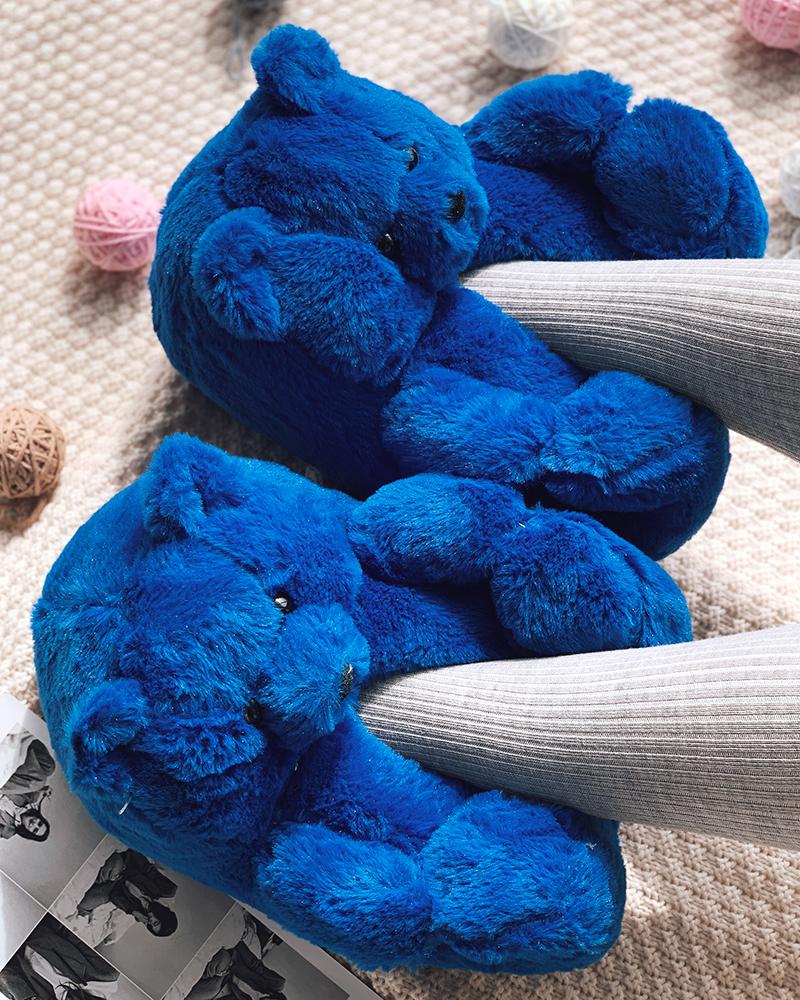 

Fluffy Teddy Bear Slippers, Dark blue