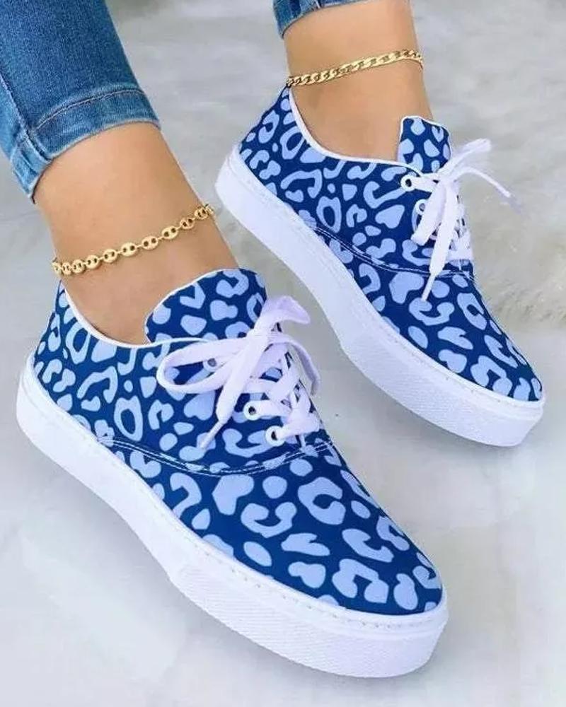 

Eyelet Lace-up Allover Print Sneakers, Blue