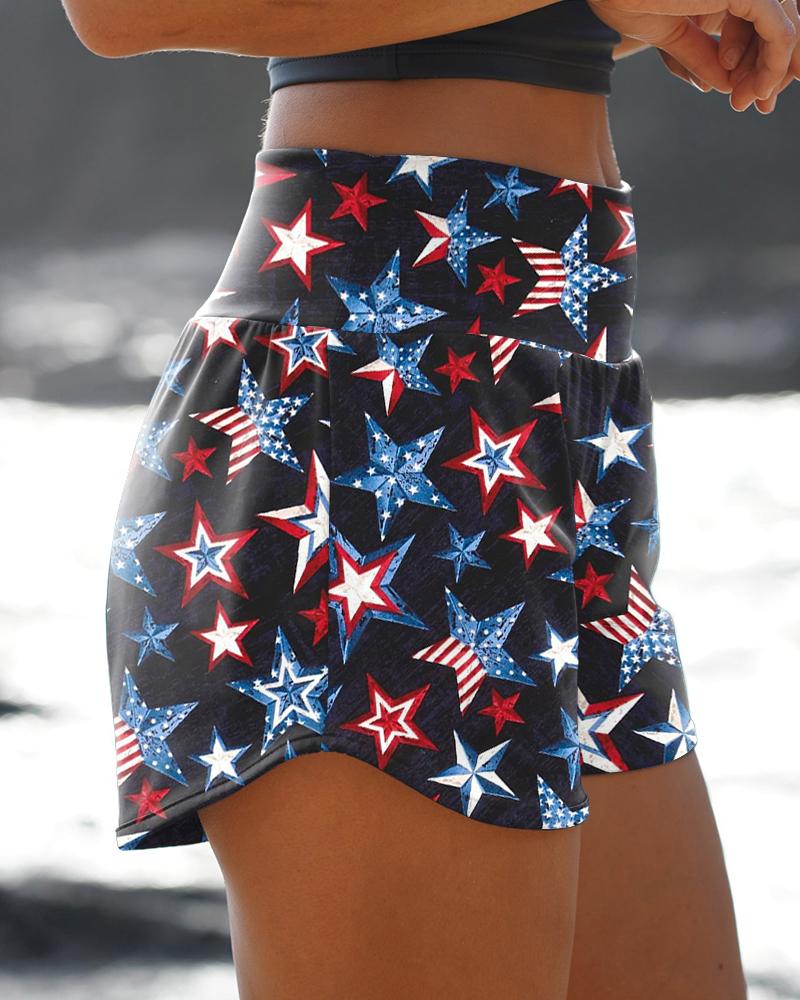 

Stars Print Loose Slit Active Shorts, Black