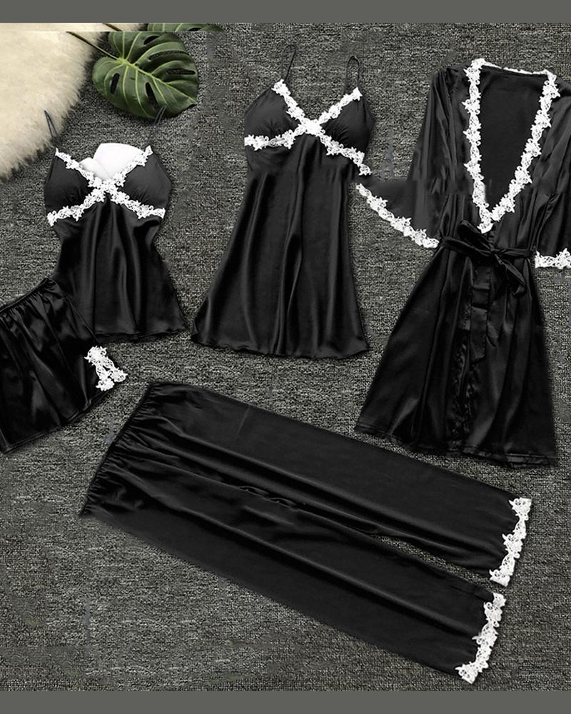 

Eyelash Lace Cami & Robe 5PCS Set, Black