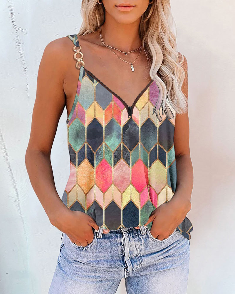 

Ombre Chain Strap Zip Front Tank Top, Style2