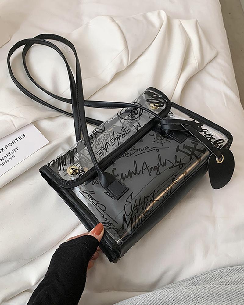 

Letter Clear Shoulder Bag With Inner Pouch, Black