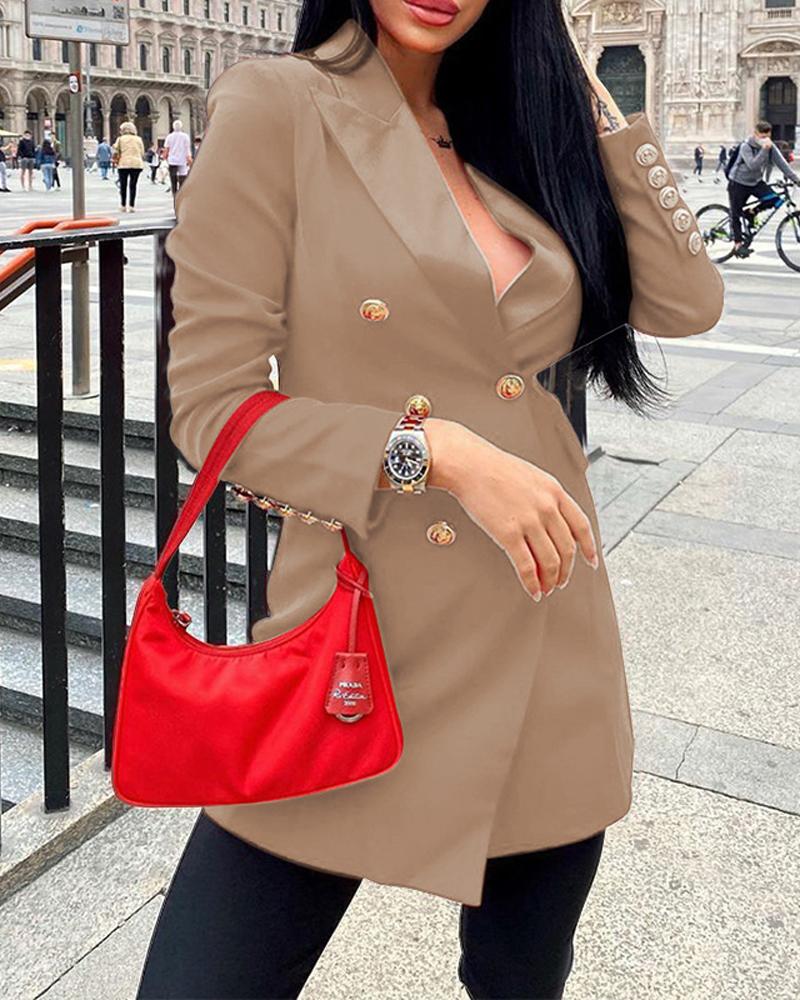 

Long Sleeve Double Breasted Blazer, Khaki