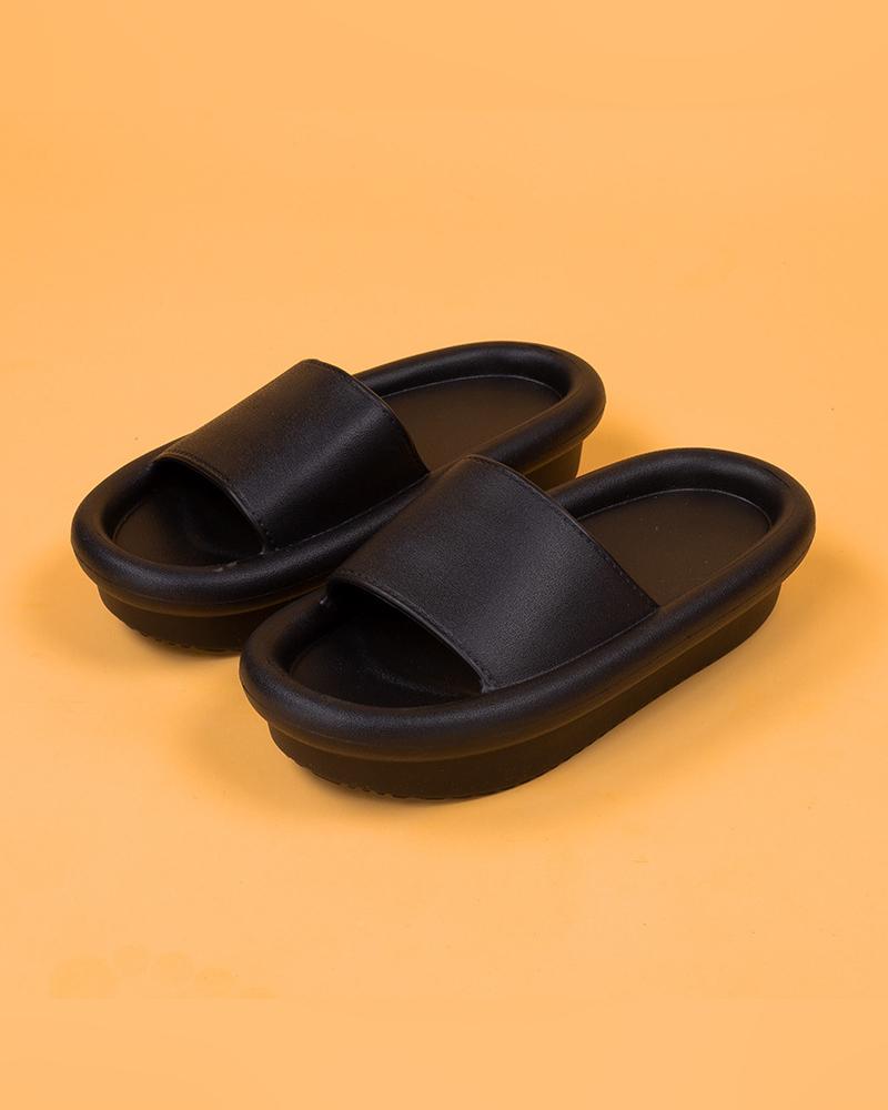 

Solid Open-toe Platform Sandals Slippers, Black