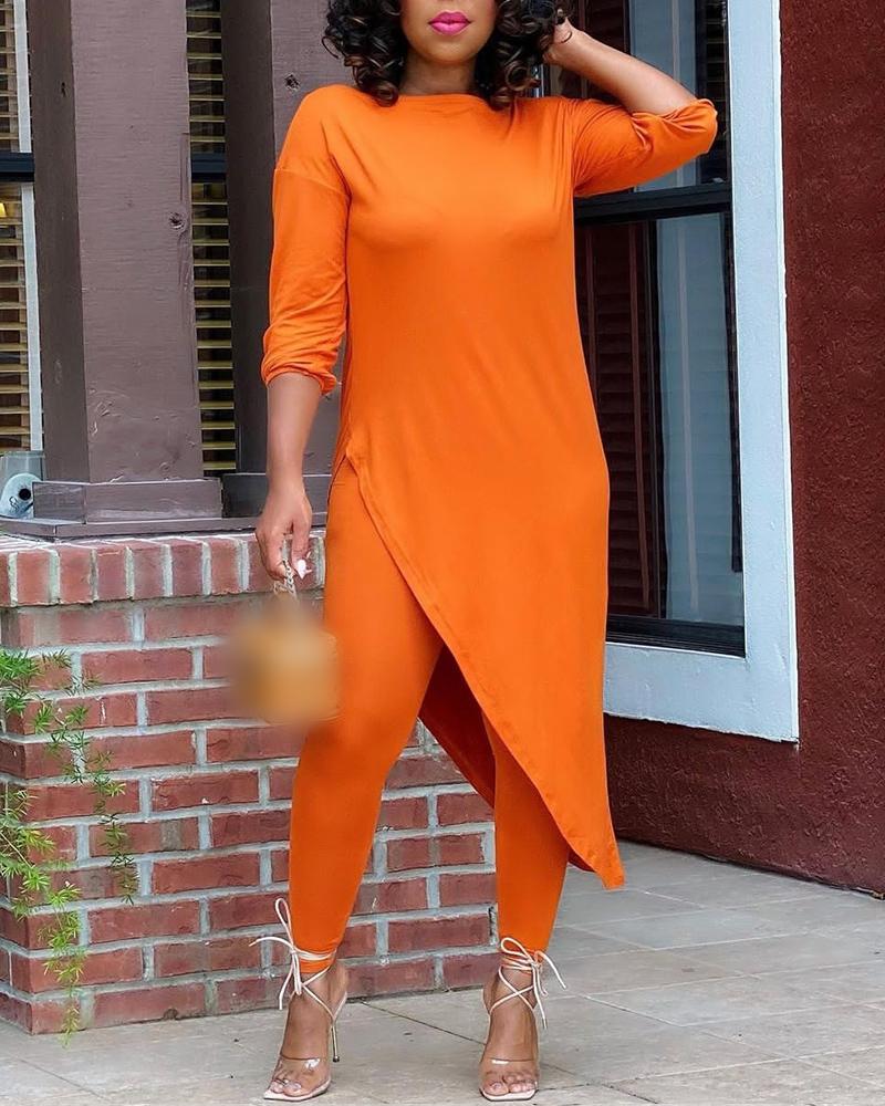 

Long Sleeve Asymmetrical Top & Pants Set, Orange