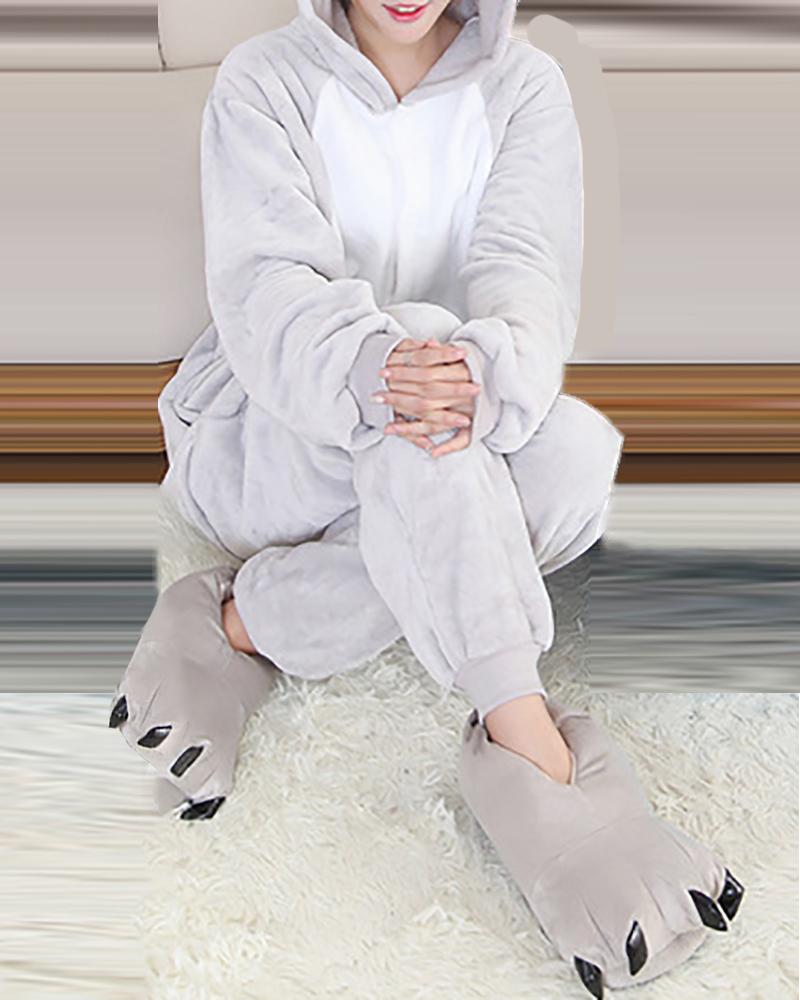 

Christmas Colorblock Animal Pattern Hooded Lantern Sleeve Onesie, Style1