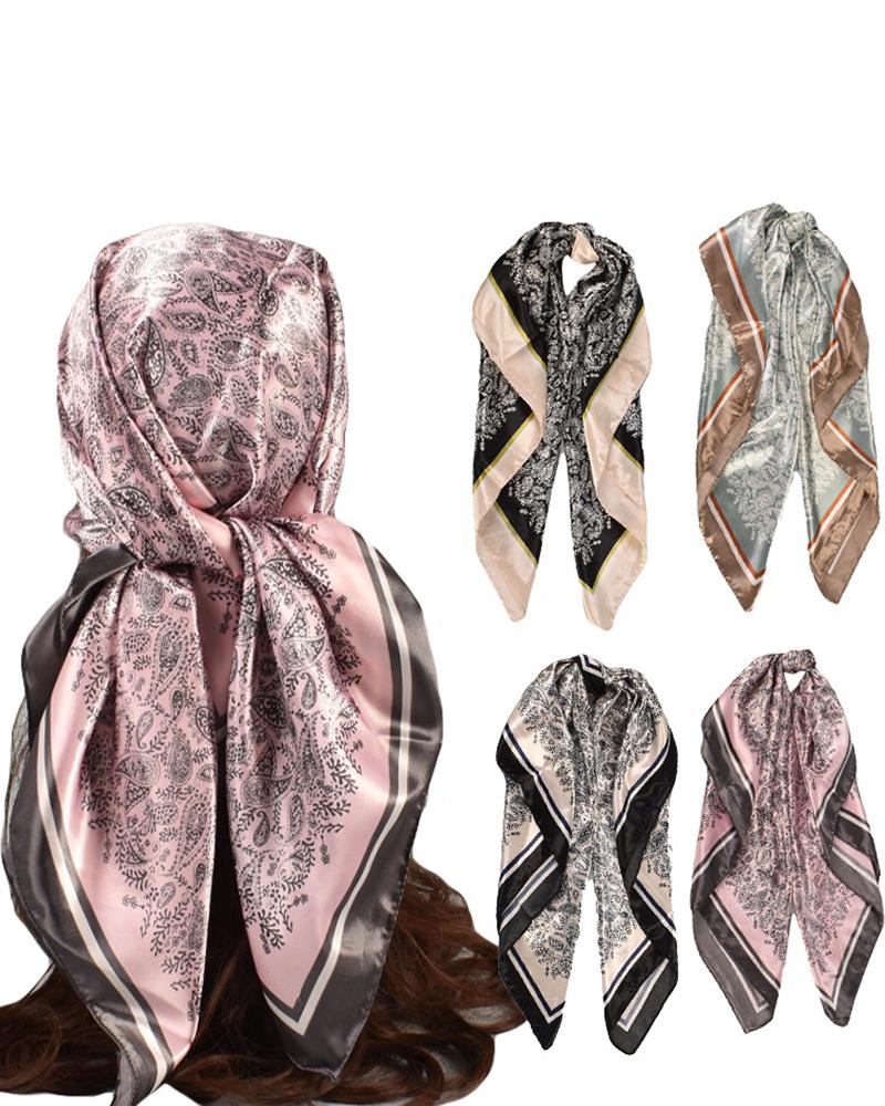 

Vintage Paisley Print Satin Square Scarf Headband, Style3