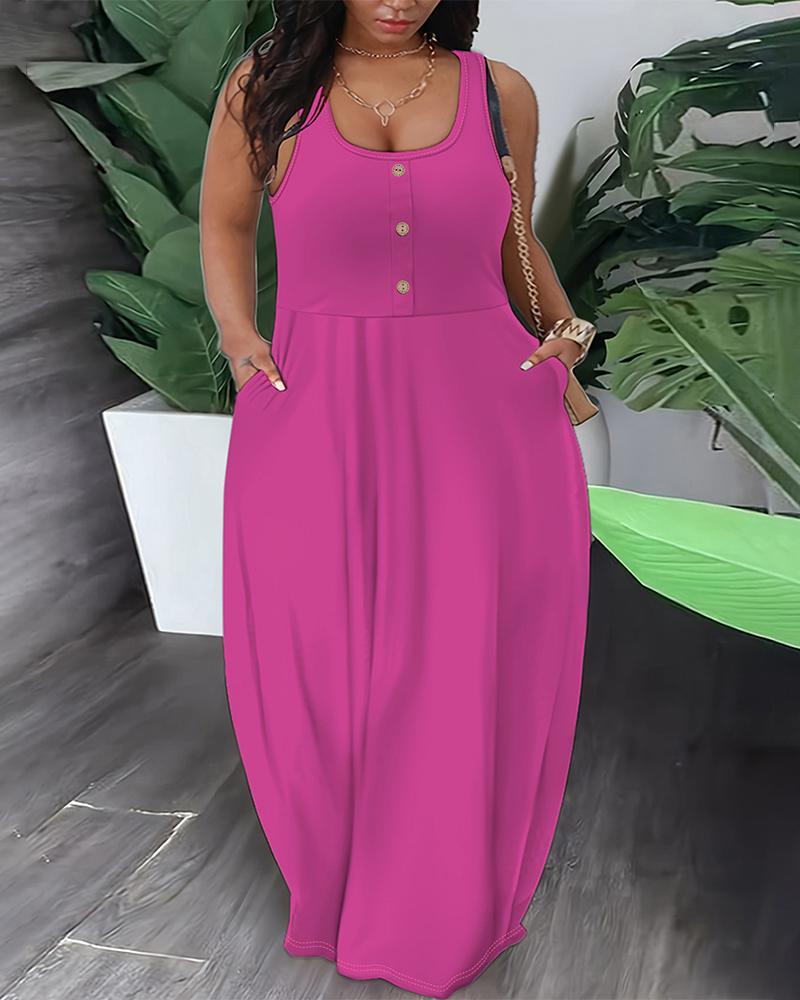 

Plus Size Pocket Design Maxi Dress, Hot pink