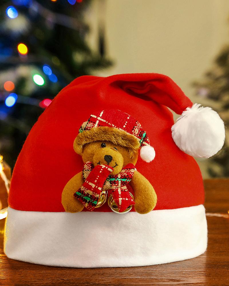 

Cartoon Bear Pattern Pom Pom Christmas Hat, Style2