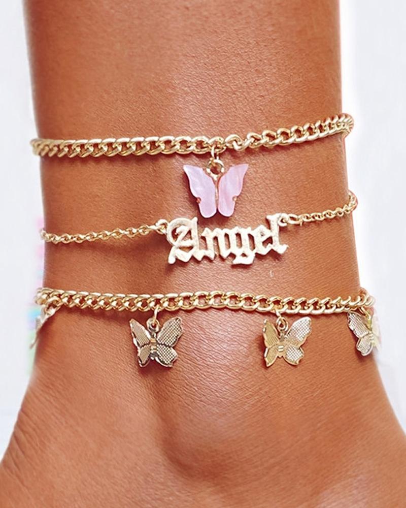 

3PCS/Set Butterfly Angel Letter Pattern Anklets, Purple