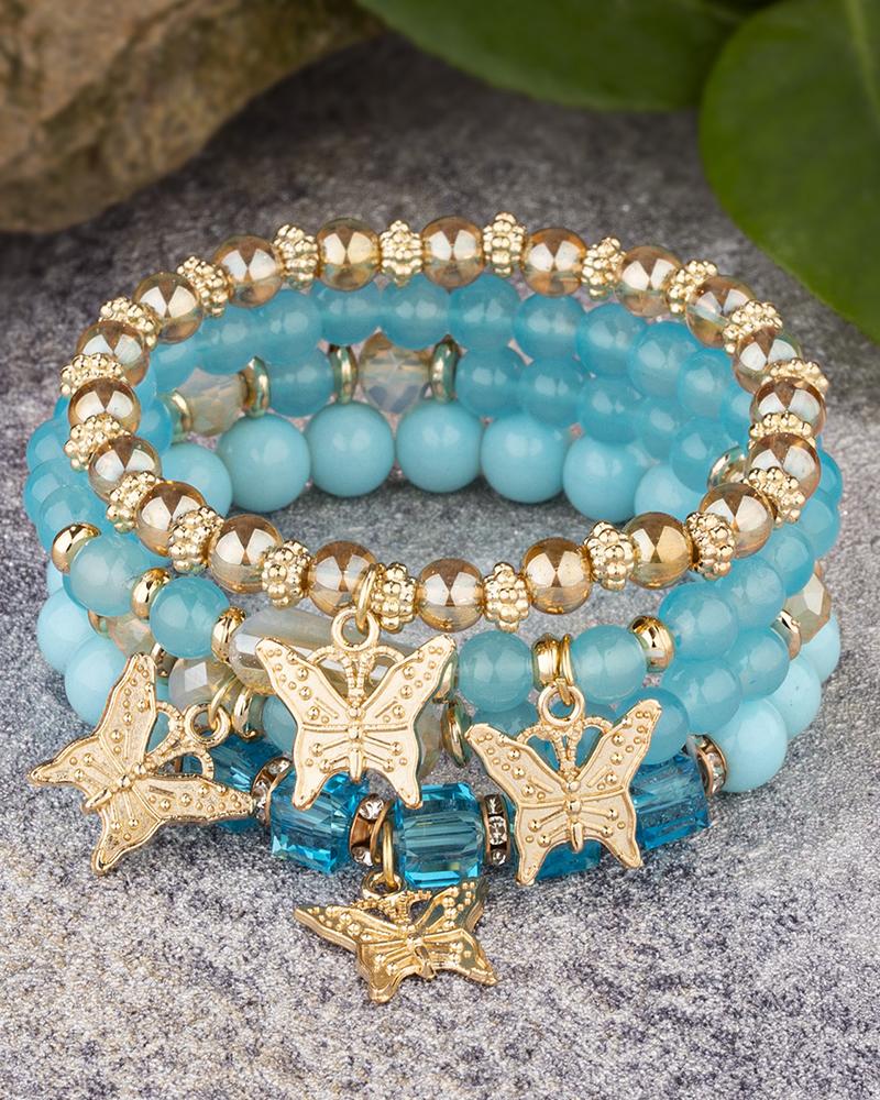 

1 bracelet multicouche papillon perlé en pierre de cristal, Turquoise blue