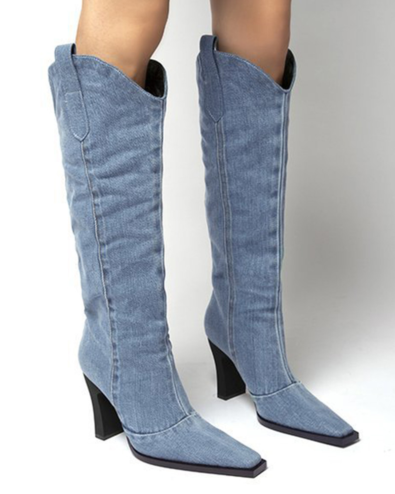 

Point Toe Chunky Cowboy Boots, Blue