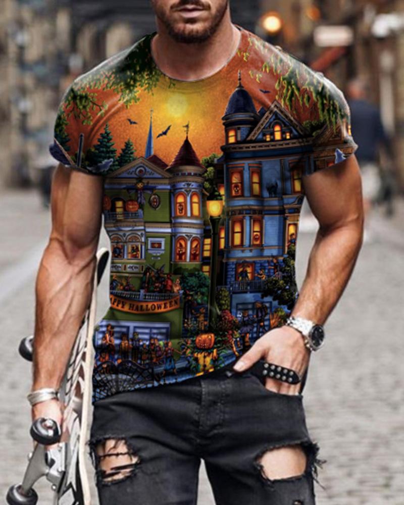 

Mens Night Apartment Printed Short Sleeve T Shirt, Multicolor
