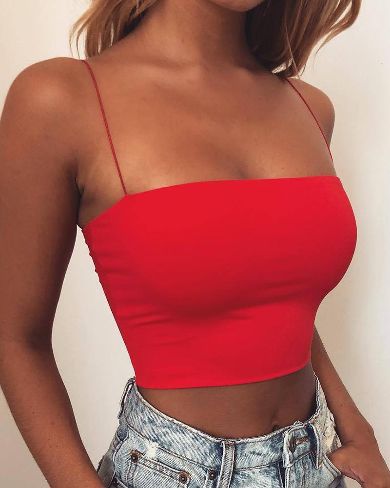 

Spaghetti Strap Plain Crop Top, Red