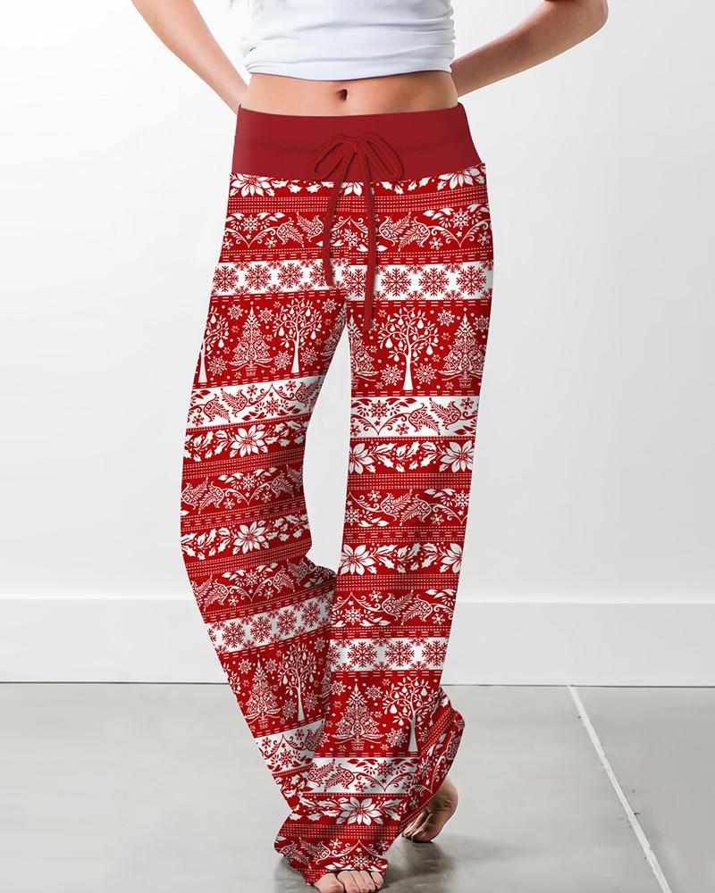 

Plaid / Floral / Christmas Print Drawstring Pants, Style6