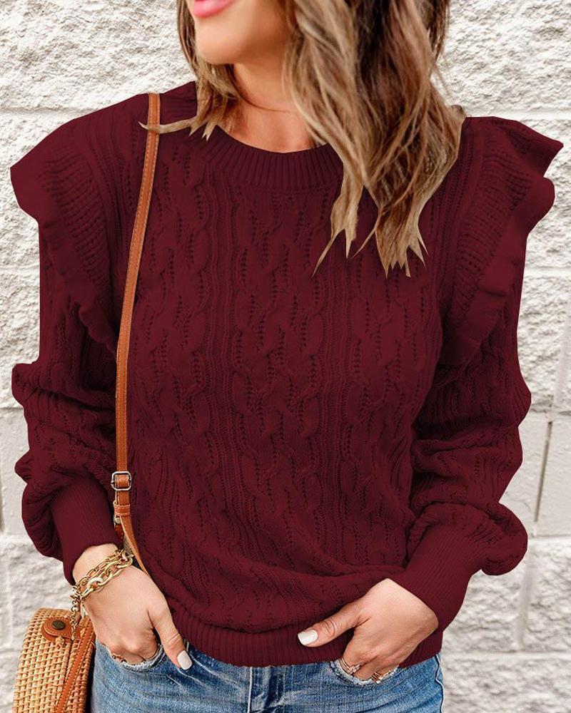 

Long Sleeve Cable Knit Sweater, Wine red