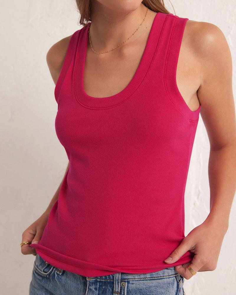 

U-Neck Racer Back Ribbed Tank Top, Hot pink