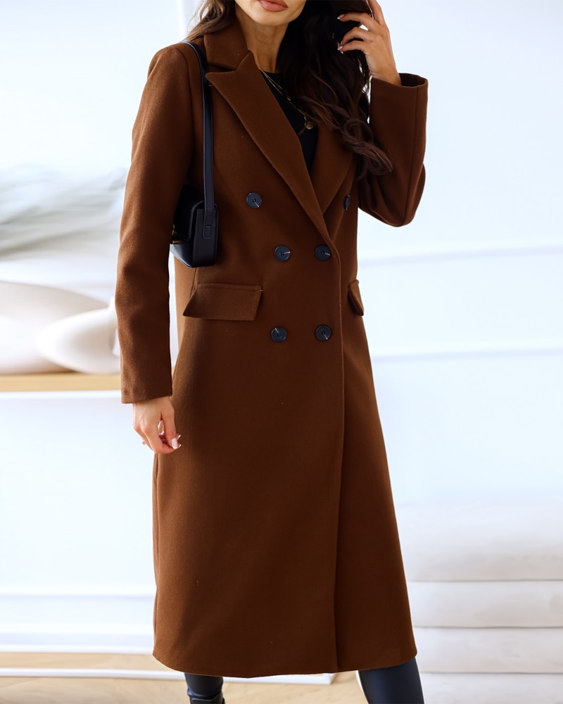 

Long Sleeve Double Breasted Overcoat, Brown