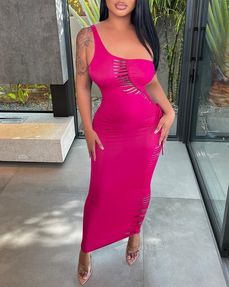 

One Shoulder Ladder Cutout Bodycon Dress, Hot pink