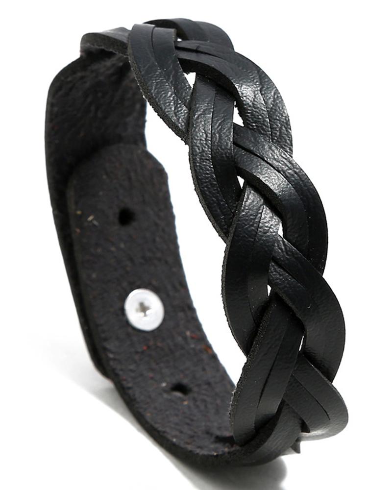 

1pc Braided PU Leather Bracelet, Black