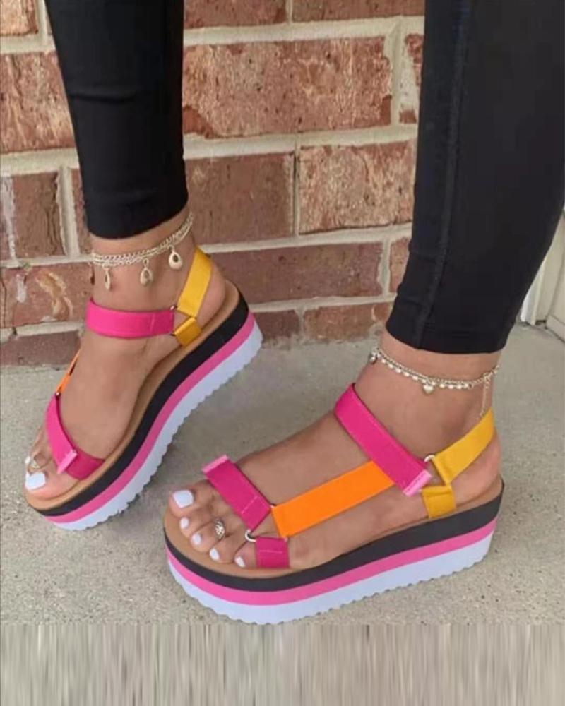 

Tie Dye Bandage Open-toe Platform Flat Sandals, Red