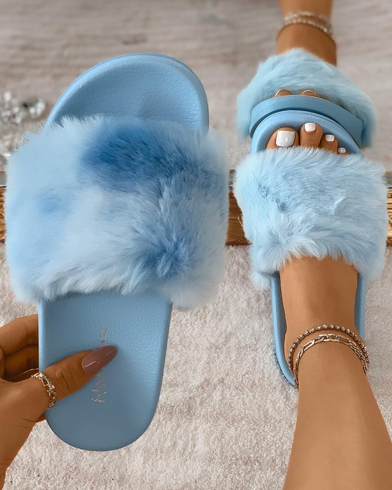 

Fluffy Strap Casual Slipper, Blue