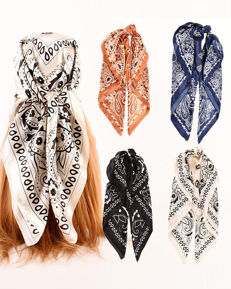 

Vintage Paisley Print Satin Square Scarf Headband, White