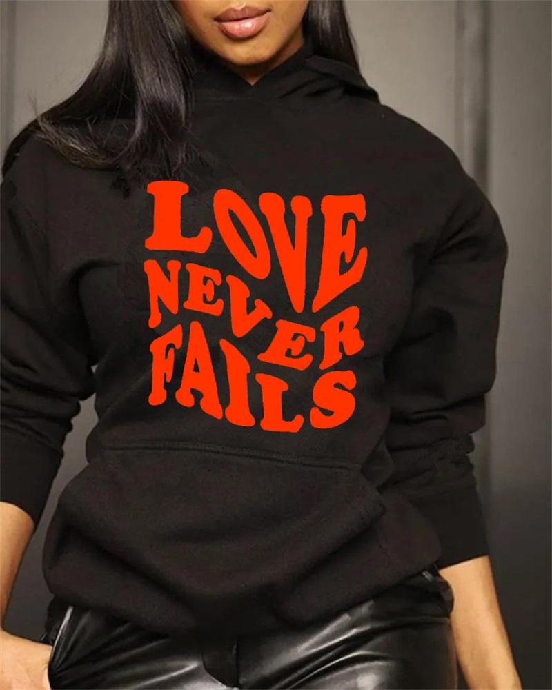 

Letter Print Long Sleeve Casual Hoodie, Black
