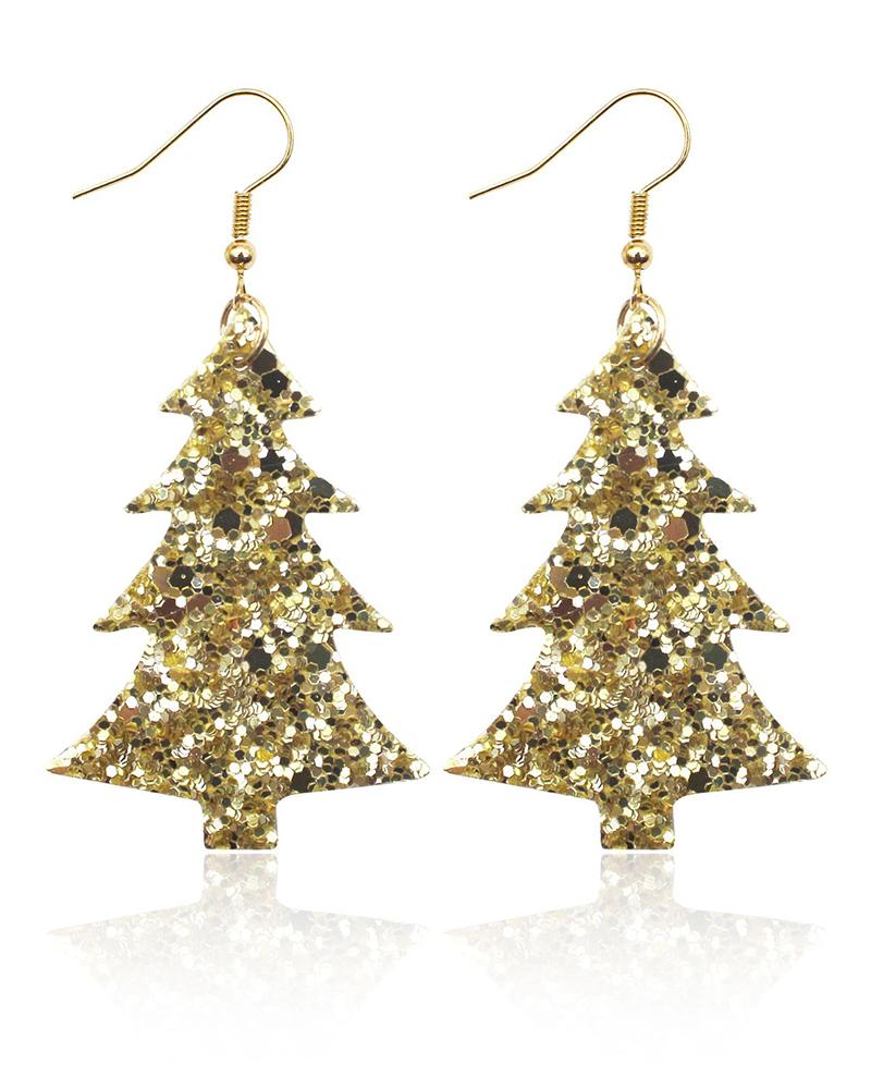 

1Pair Christmas Tree Design Sequin Dangle Hook Earrings, Gold