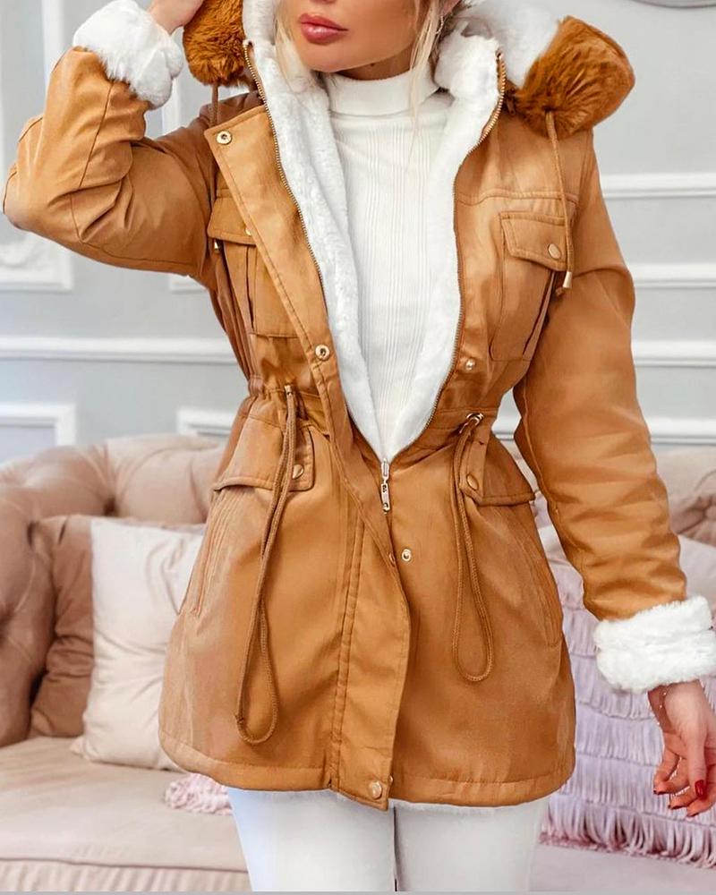 

Reversible Faux Fur Drawstring Lined Hooded Parka Coat, Brown
