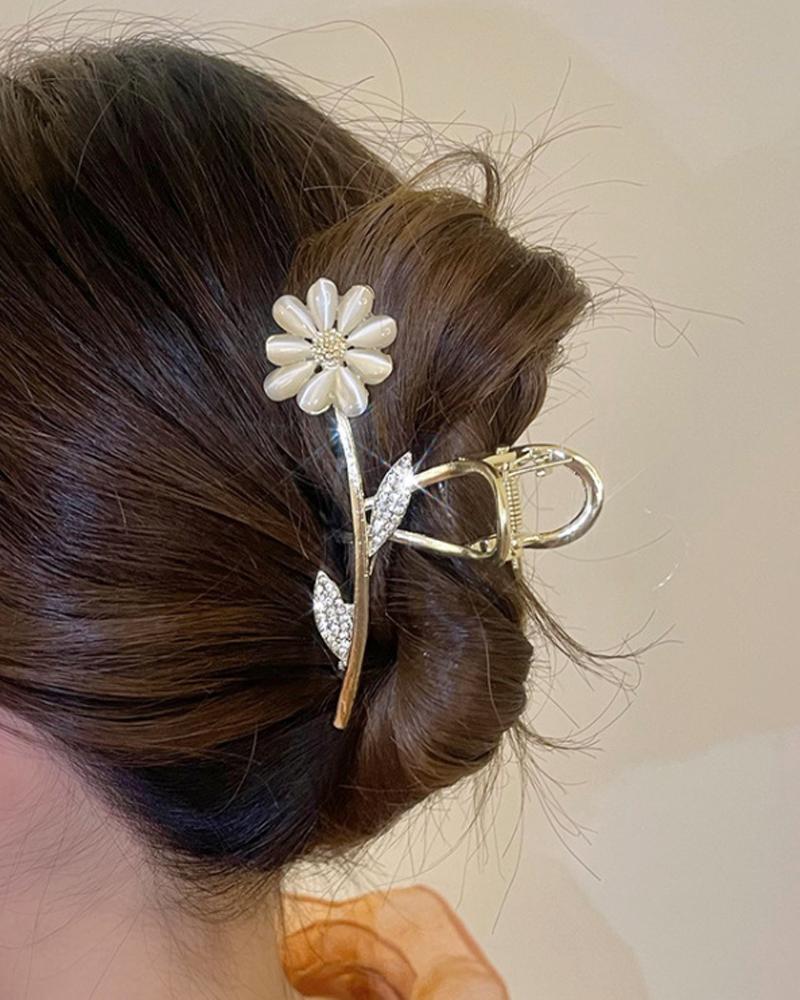 

1pc Rhinestone Daisy Design Hair Claw, Gold